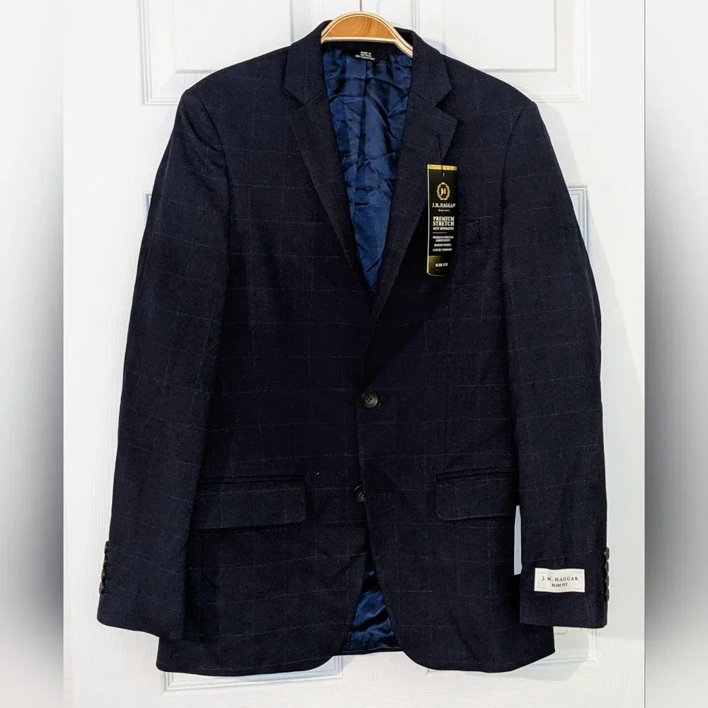 Haggar J.M. Premium 4-Way Stretch‎ Slim Fit Suit Jacket Coat Separates Blue